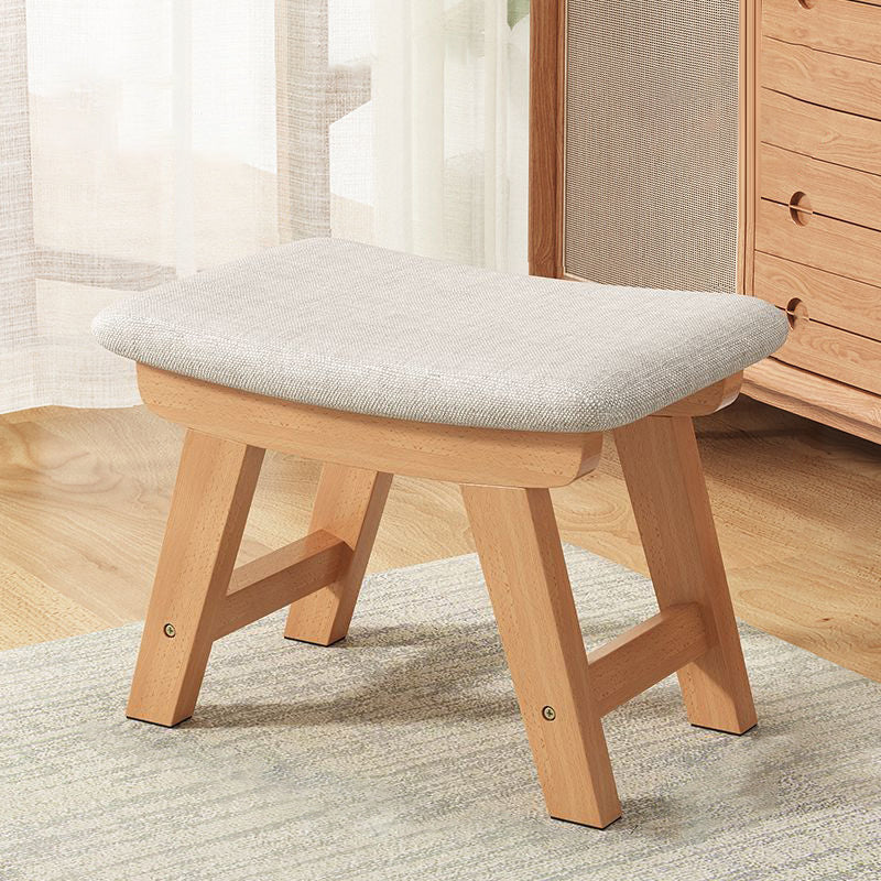 Modern Minimalist Square Cushion Rubberwood Shoe Bench with Cotton-Linen Upholstery, Low Stool for Living Room
