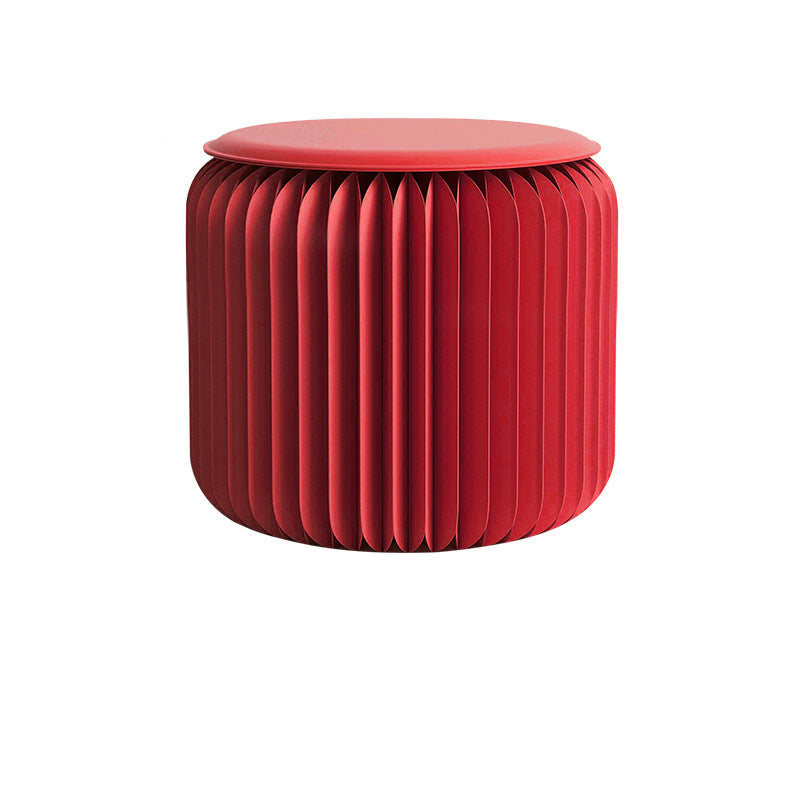 Contemporary Scandinavian Cylinder PU Leather Foldable Footstool with Kraft Paper Finish for Entryways
