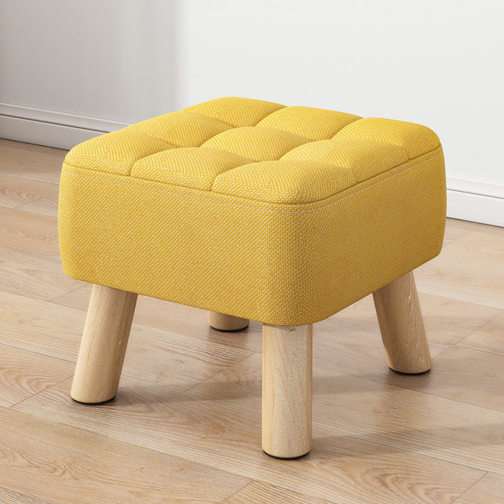 Modern Minimalist Square Stool with Cotton-Linen Upholstery, Solid Wood, Low-Profile Design for Living Room