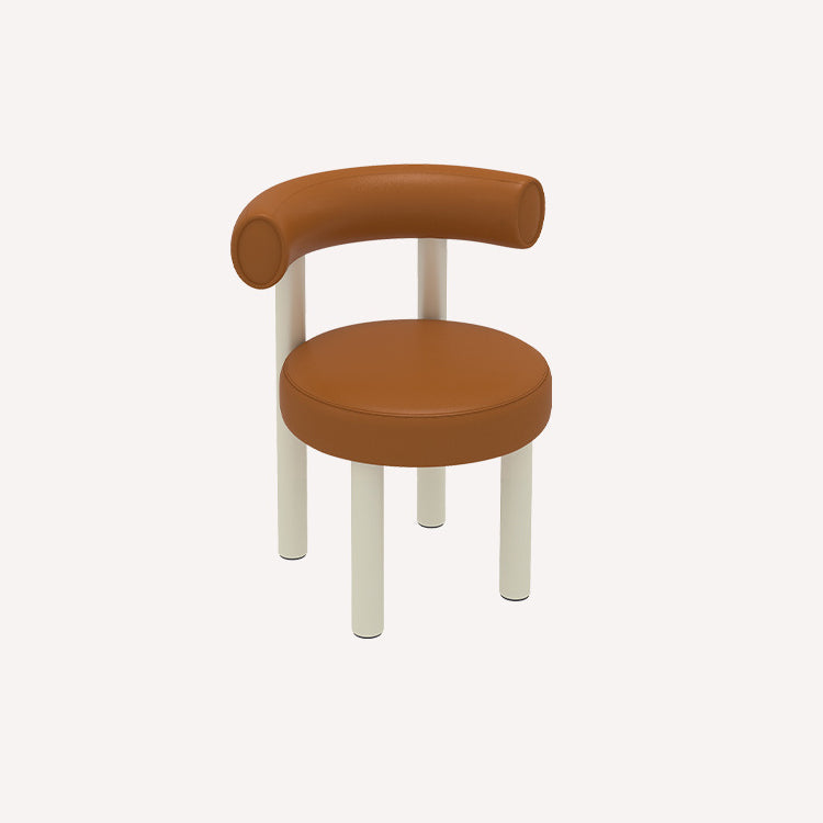 Contemporary Nordic Round Faux Leather Vanity Stool with Iron Frame and Arc Back for Bedroom