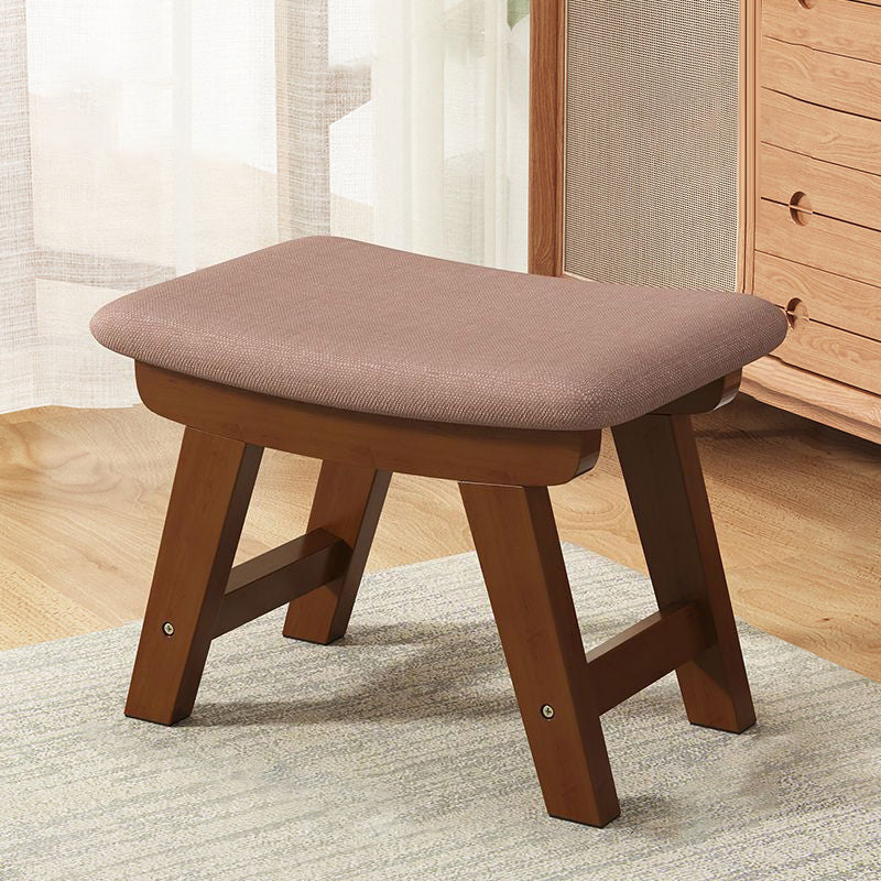 Modern Minimalist Square Cushion Rubberwood Shoe Bench with Cotton-Linen Upholstery, Low Stool for Living Room