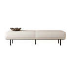 Modern Minimalist Rectangular Cushioned Bench - Microfiber Leather Upholstery with Wood & Carbon Steel Frame, Low Backless End-of-Bed Stool for Bedroom