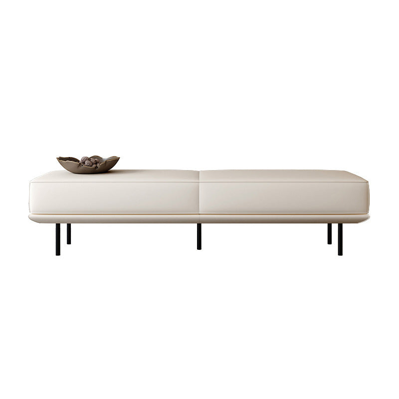 Modern Minimalist Rectangular Cushioned Bench - Microfiber Leather Upholstery with Wood & Carbon Steel Frame, Low Backless End-of-Bed Stool for Bedroom