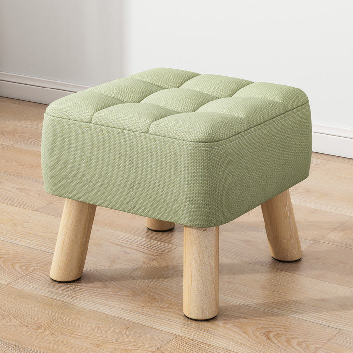 Modern Minimalist Square Stool with Cotton-Linen Upholstery, Solid Wood, Low-Profile Design for Living Room