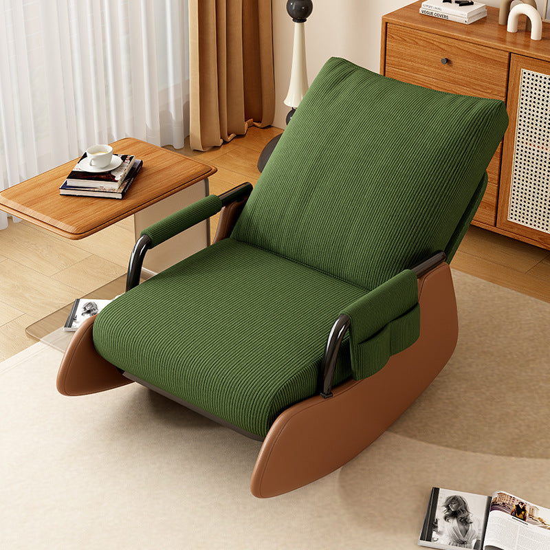 Modern Minimalist Square Recliner with Foldable Backrest and Footrest — Corduroy & Cotton-Sponge Padding, Faux Leather Upholstery, Wood & Carbon Steel Frame for Bedroom
