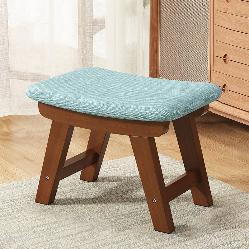 Modern Minimalist Square Cushion Rubberwood Shoe Bench with Cotton-Linen Upholstery, Low Stool for Living Room