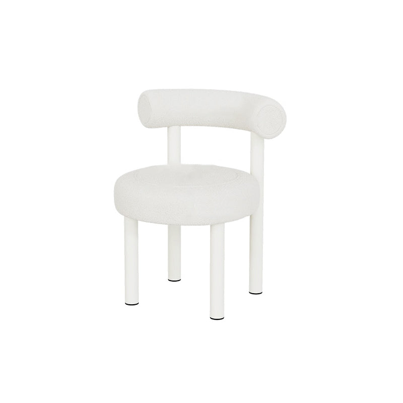 Contemporary Nordic Round Faux Leather Vanity Stool with Iron Frame and Arc Back for Bedroom