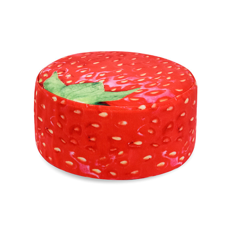 Modern Round Fabric Pouf with Creative Fruit Pattern – Kids Footstool for Living Room