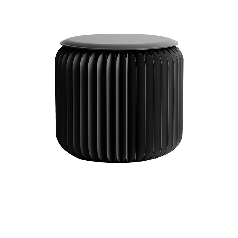 Contemporary Scandinavian Cylinder PU Leather Foldable Footstool with Kraft Paper Finish for Entryways