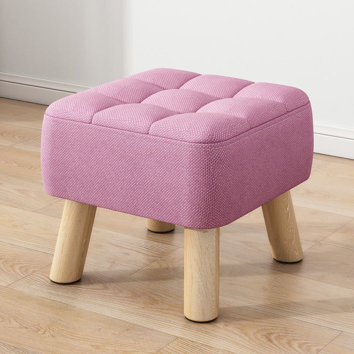 Modern Minimalist Square Stool with Cotton-Linen Upholstery, Solid Wood, Low-Profile Design for Living Room