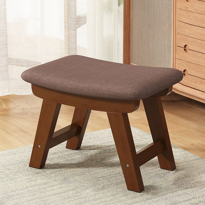 Modern Minimalist Square Cushion Rubberwood Shoe Bench with Cotton-Linen Upholstery, Low Stool for Living Room