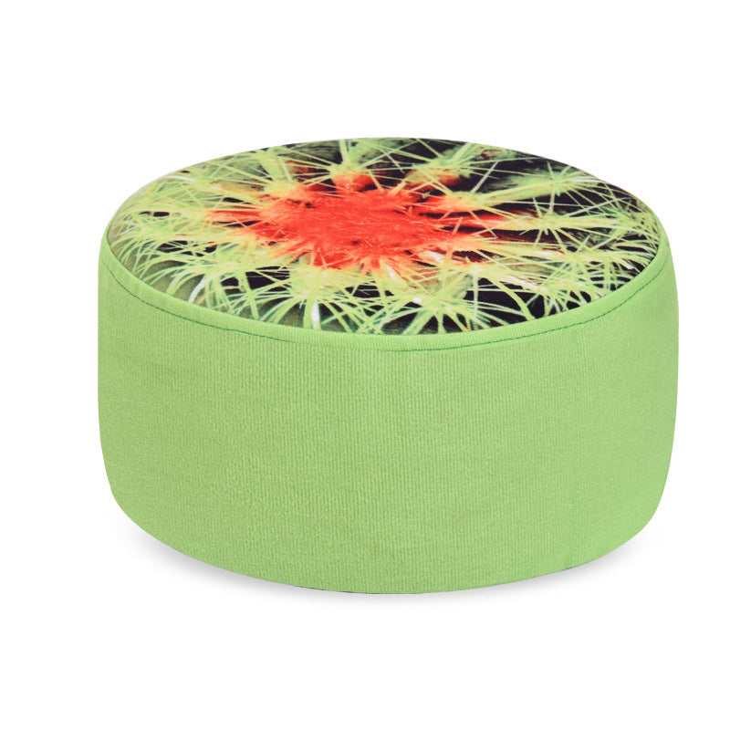 Modern Round Fabric Pouf with Creative Fruit Pattern – Kids Footstool for Living Room