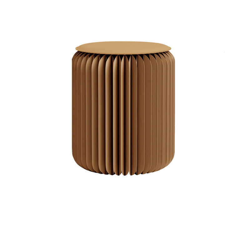 Contemporary Scandinavian Cylinder PU Leather Foldable Footstool with Kraft Paper Finish for Entryways