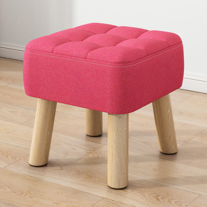 Modern Minimalist Square Stool with Cotton-Linen Upholstery, Solid Wood, Low-Profile Design for Living Room