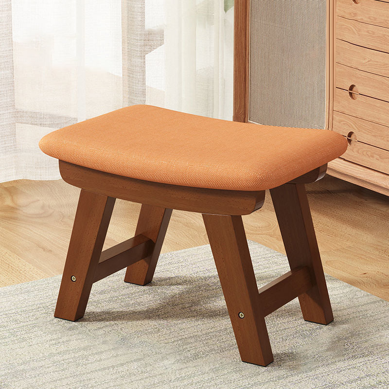 Modern Minimalist Square Cushion Rubberwood Shoe Bench with Cotton-Linen Upholstery, Low Stool for Living Room