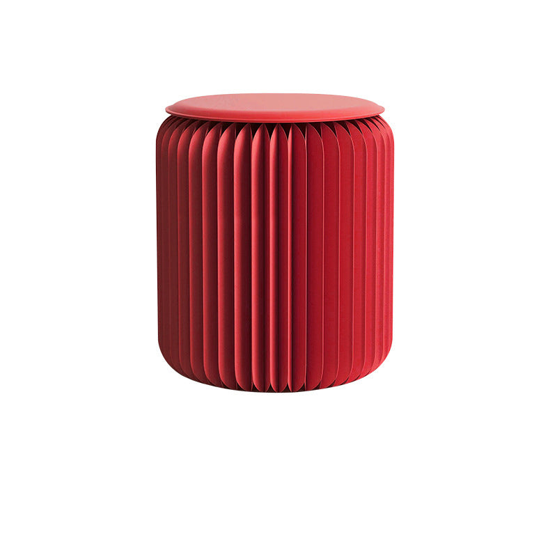 Contemporary Scandinavian Cylinder PU Leather Foldable Footstool with Kraft Paper Finish for Entryways