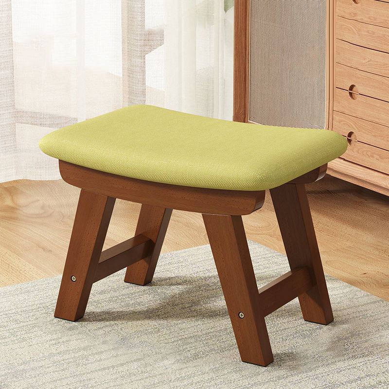 Modern Minimalist Square Cushion Rubberwood Shoe Bench with Cotton-Linen Upholstery, Low Stool for Living Room