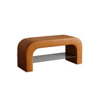 Modern Minimalist Long Rectangle Sherpa Fabric PU Leather Iron Storage Bench 1-Shelf For Entryways