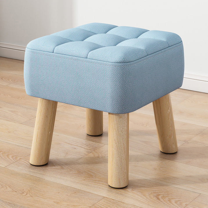 Modern Minimalist Square Stool with Cotton-Linen Upholstery, Solid Wood, Low-Profile Design for Living Room