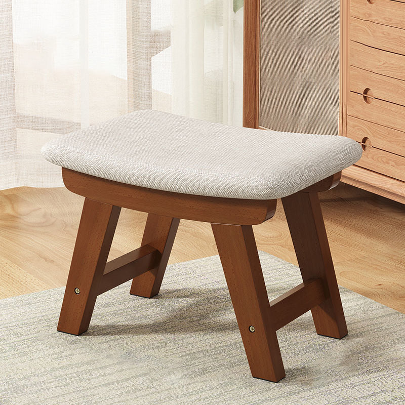 Modern Minimalist Square Cushion Rubberwood Shoe Bench with Cotton-Linen Upholstery, Low Stool for Living Room