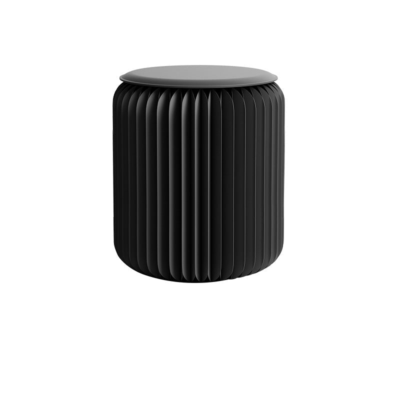 Contemporary Scandinavian Cylinder PU Leather Foldable Footstool with Kraft Paper Finish for Entryways