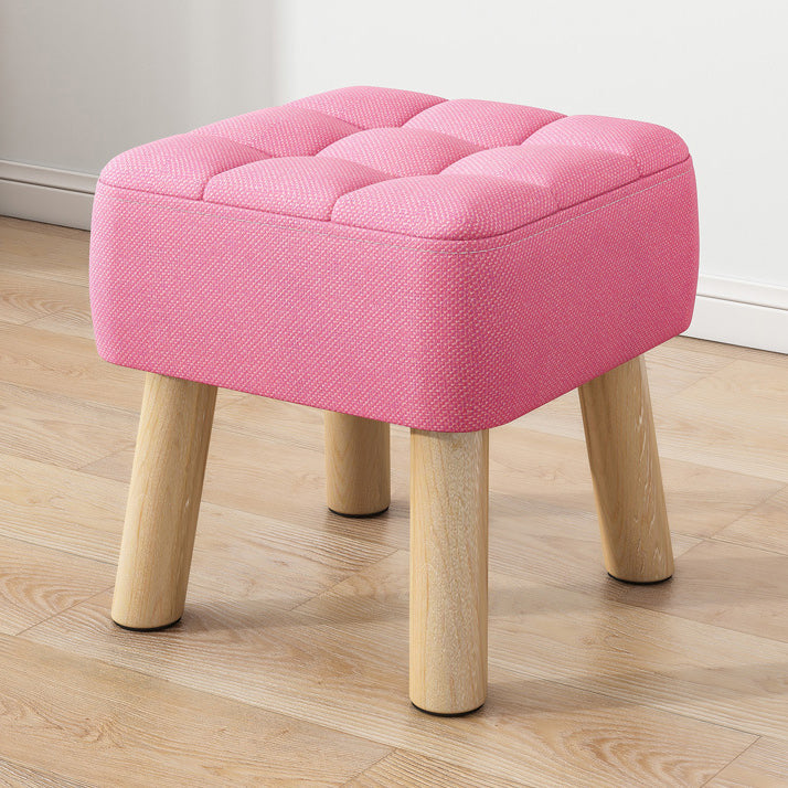 Modern Minimalist Square Stool with Cotton-Linen Upholstery, Solid Wood, Low-Profile Design for Living Room