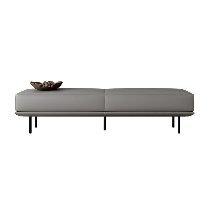 Modern Minimalist Rectangular Cushioned Bench - Microfiber Leather Upholstery with Wood & Carbon Steel Frame, Low Backless End-of-Bed Stool for Bedroom