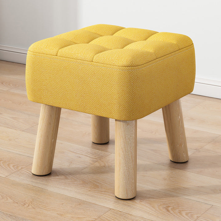 Modern Minimalist Square Stool with Cotton-Linen Upholstery, Solid Wood, Low-Profile Design for Living Room