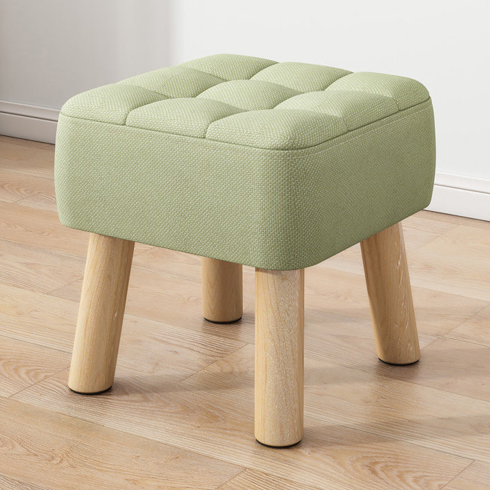 Modern Minimalist Square Stool with Cotton-Linen Upholstery, Solid Wood, Low-Profile Design for Living Room