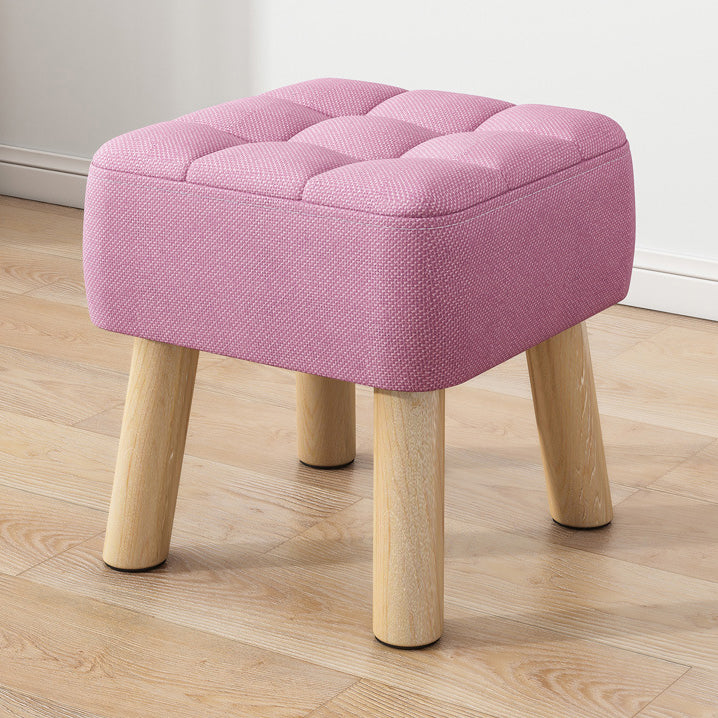 Modern Minimalist Square Stool with Cotton-Linen Upholstery, Solid Wood, Low-Profile Design for Living Room