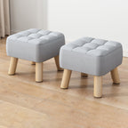Modern Minimalist Square Stool with Cotton-Linen Upholstery, Solid Wood, Low-Profile Design for Living Room