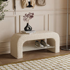 Modern Minimalist Long Rectangle Sherpa Fabric PU Leather Iron Storage Bench 1-Shelf For Entryways