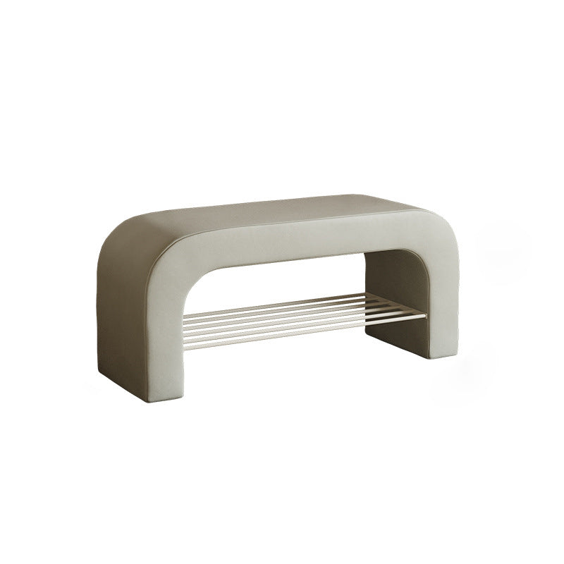 Modern Minimalist Long Rectangle Sherpa Fabric PU Leather Iron Storage Bench 1-Shelf For Entryways