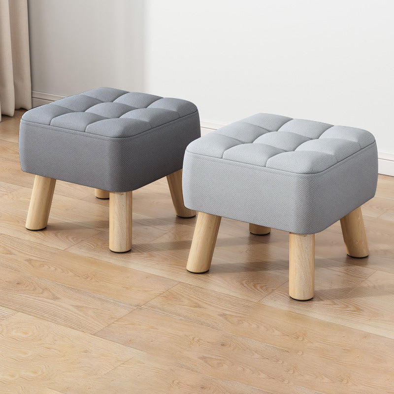 Modern Minimalist Square Stool with Cotton-Linen Upholstery, Solid Wood, Low-Profile Design for Living Room
