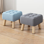 Modern Minimalist Square Stool with Cotton-Linen Upholstery, Solid Wood, Low-Profile Design for Living Room