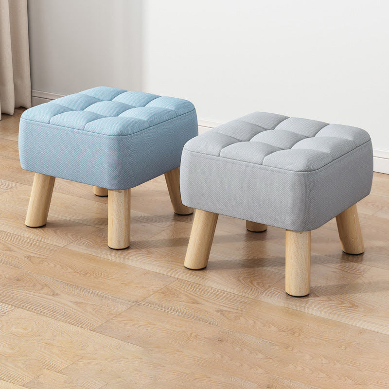 Modern Minimalist Square Stool with Cotton-Linen Upholstery, Solid Wood, Low-Profile Design for Living Room