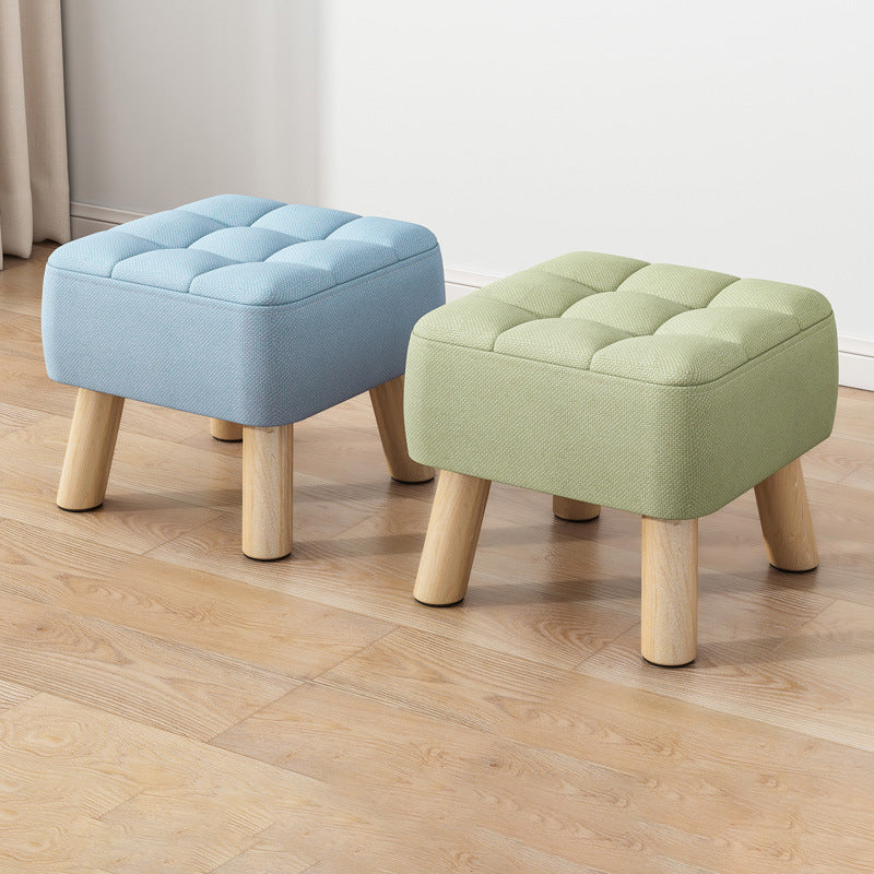 Modern Minimalist Square Stool with Cotton-Linen Upholstery, Solid Wood, Low-Profile Design for Living Room