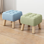 Modern Minimalist Square Stool with Cotton-Linen Upholstery, Solid Wood, Low-Profile Design for Living Room