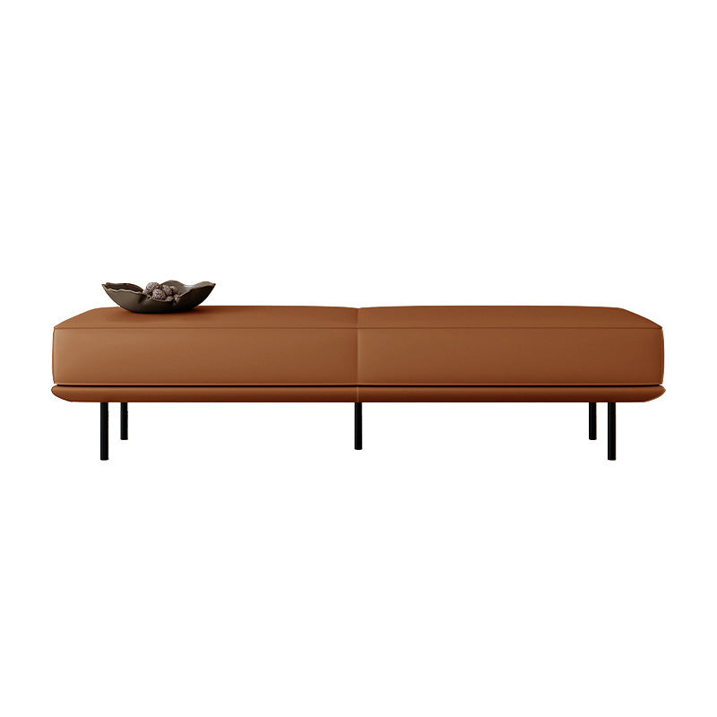 Modern Minimalist Rectangular Cushioned Bench - Microfiber Leather Upholstery with Wood & Carbon Steel Frame, Low Backless End-of-Bed Stool for Bedroom