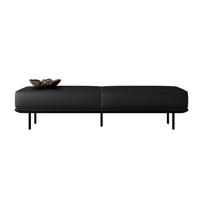 Modern Minimalist Rectangular Cushioned Bench - Microfiber Leather Upholstery with Wood & Carbon Steel Frame, Low Backless End-of-Bed Stool for Bedroom