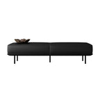 Modern Minimalist Rectangular Cushioned Bench - Microfiber Leather Upholstery with Wood & Carbon Steel Frame, Low Backless End-of-Bed Stool for Bedroom