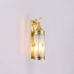 Lámpara de pared exterior de 3 luces con pantalla de cristal con diseño de agua cilíndrico y marco de latón de lujo contemporáneo para jardín