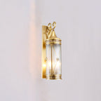 Lámpara de pared exterior de 3 luces con pantalla de cristal con diseño de agua cilíndrico y marco de latón de lujo contemporáneo para jardín