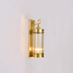 Lámpara de pared exterior de 3 luces con pantalla de cristal con diseño de agua cilíndrico y marco de latón de lujo contemporáneo para jardín