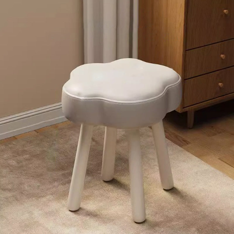 Modern Art Deco Sherpa Fabric Cloud-Round Low Stool in Solid Wood for Living Room