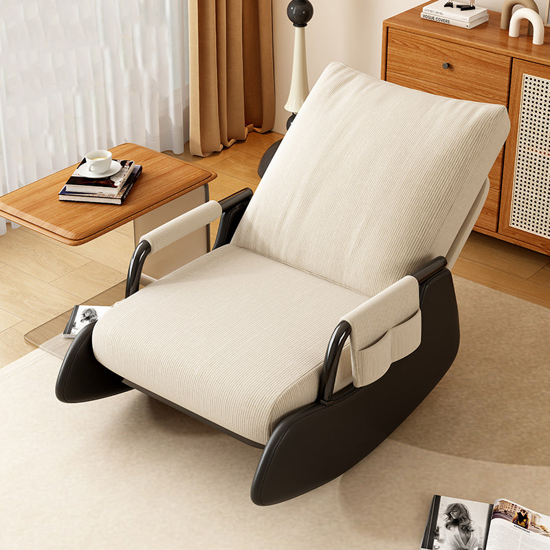Sofá reclinable cuadrado moderno minimalista con respaldo y reposapiés plegables — pana y acolchado de algodón y esponja, tapizado de piel sintética, estructura de madera y acero al carbono para dormitorio