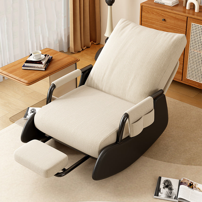 Modern Minimalist Square Recliner with Foldable Backrest and Footrest — Corduroy & Cotton-Sponge Padding, Faux Leather Upholstery, Wood & Carbon Steel Frame for Bedroom