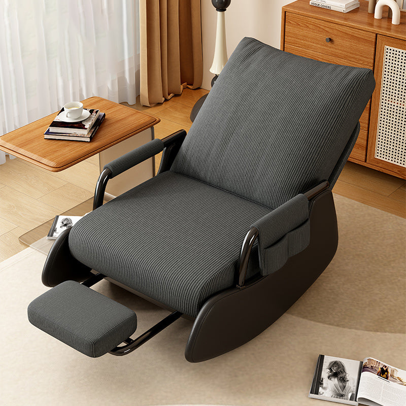 Modern Minimalist Square Recliner with Foldable Backrest and Footrest — Corduroy & Cotton-Sponge Padding, Faux Leather Upholstery, Wood & Carbon Steel Frame for Bedroom