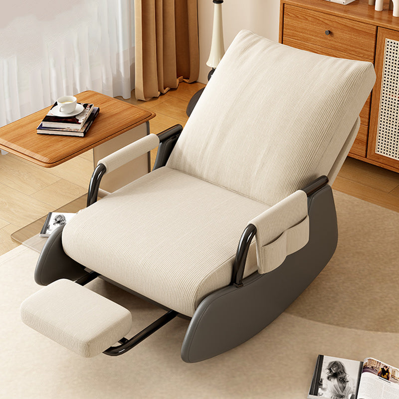 Modern Minimalist Square Recliner with Foldable Backrest and Footrest — Corduroy & Cotton-Sponge Padding, Faux Leather Upholstery, Wood & Carbon Steel Frame for Bedroom