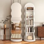 Contemporary Scandinavian Wavy Medium-Density Fiberboard Glass Full-Length Mirror Bookshelf 5-Tier For Bedroom